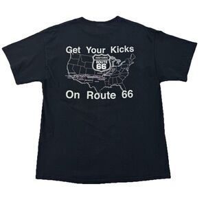 Route 66 Get Your Kicks T-Shirt Men’s Large Black USA Map Graphic Tee